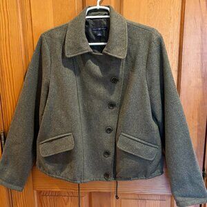 Gap Women's 100% Wool Olive Green Tweed Jacket, Size: L